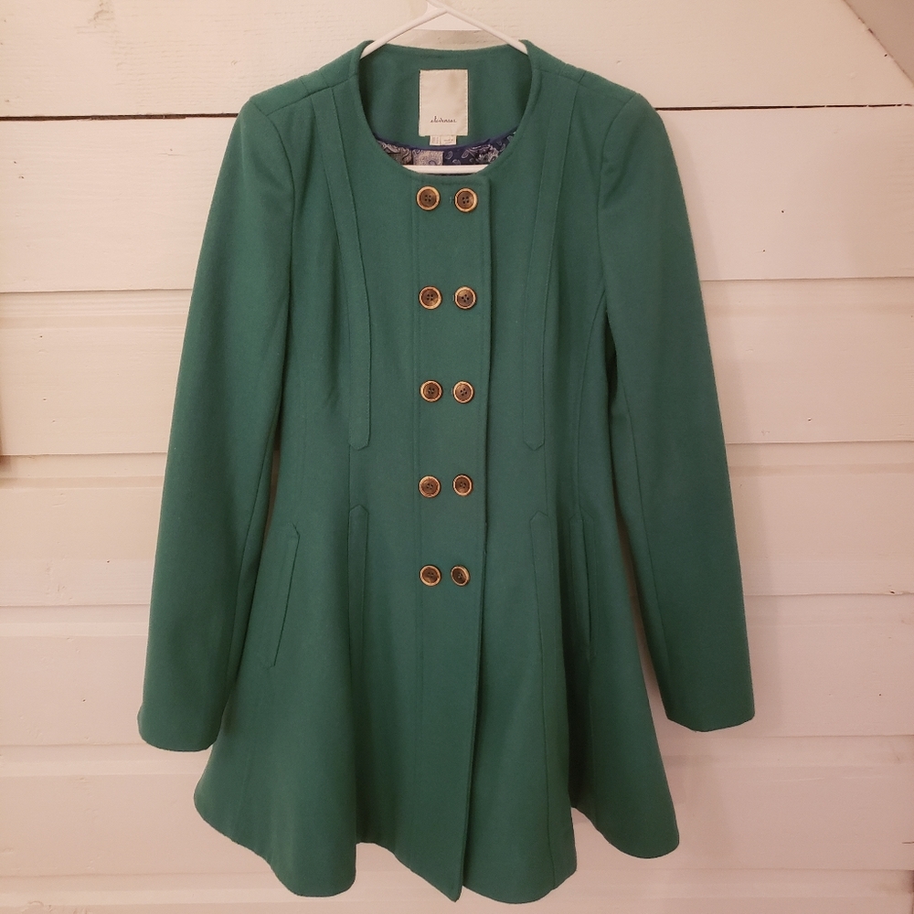 Anthropologie Elevenses Green Wool Coat